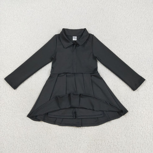 7.24 GLD1150 Baby Girls Black Long Sleeves Zipper Knee Length Dress