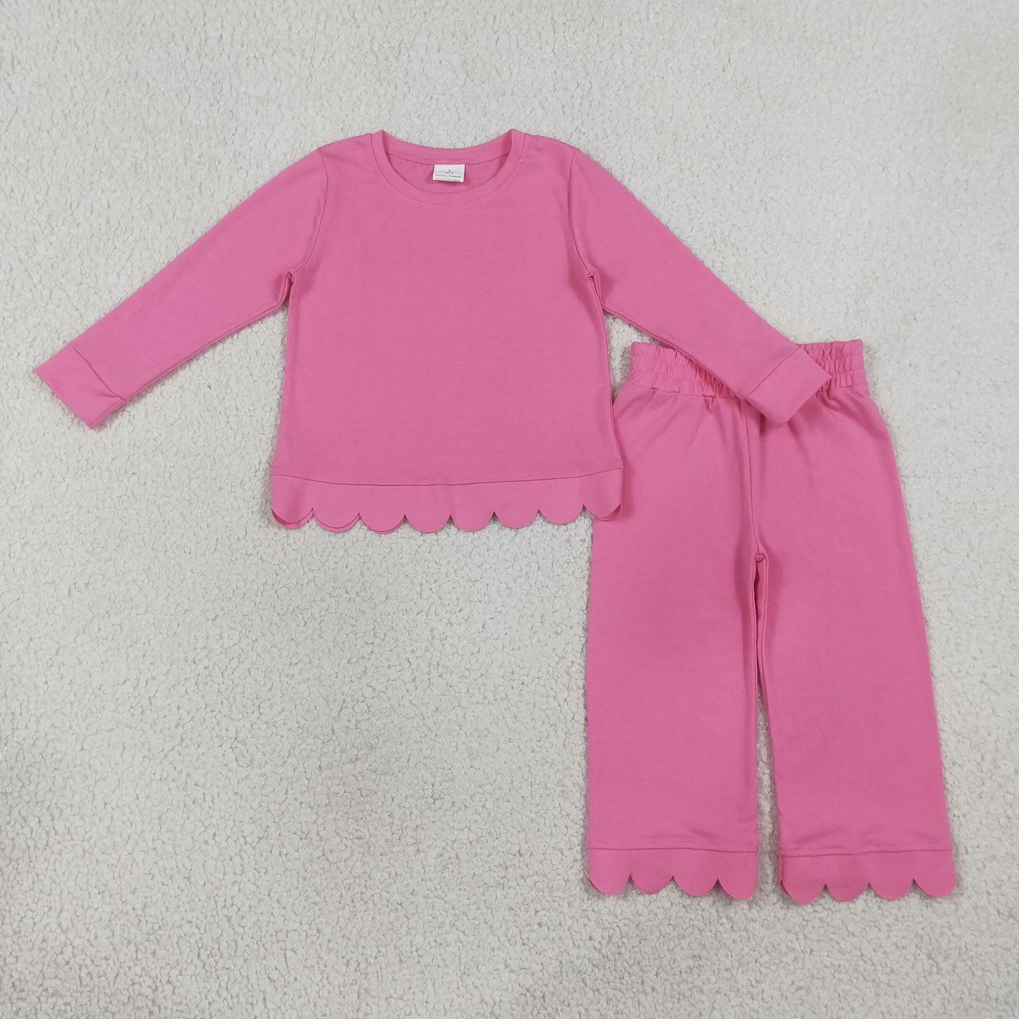 GLP3294 Kids Clothing Baby Girls Pink Long Sleeve Top Pants Scallop Pajamas Clothes Sets