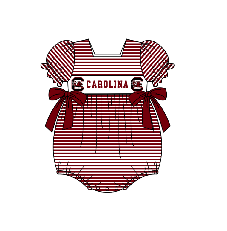 1.30 Custom Order Moq 3 Baby Infant Girl Carolina Team Bows Ruffle Rompers