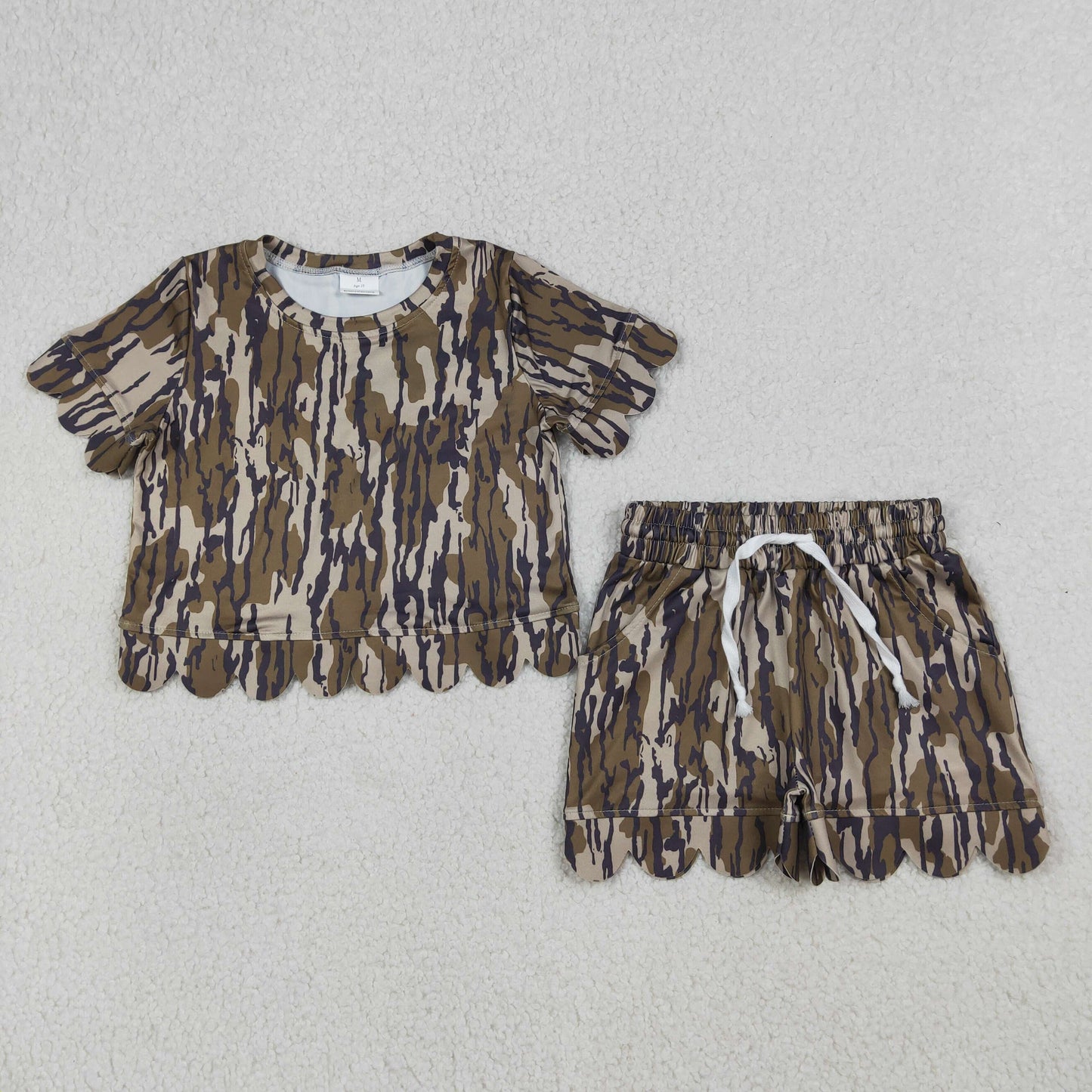 GSSO3225 Kids Baby Girls Southern Olive Camo Top Shorts Scallop Clothes Sets