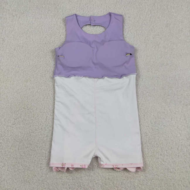 GSD3317 Kids Baby Girls Purple Sleeveless Bows Yoga Active Shorts Scallop Knee Length Dresses