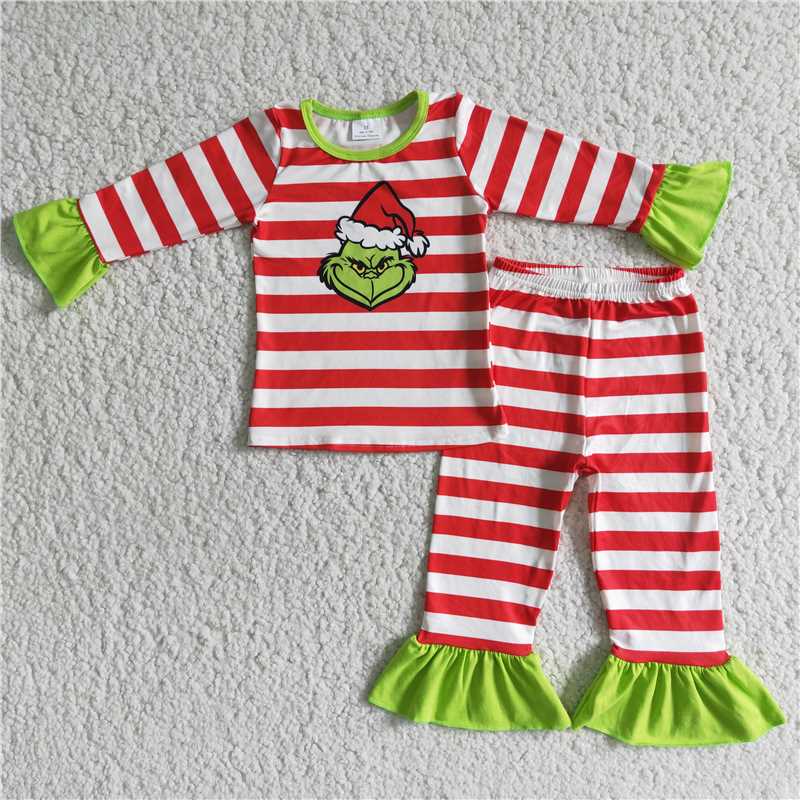 Sibling Baby Kids Christmas stripe cartoon winter pajamas sets