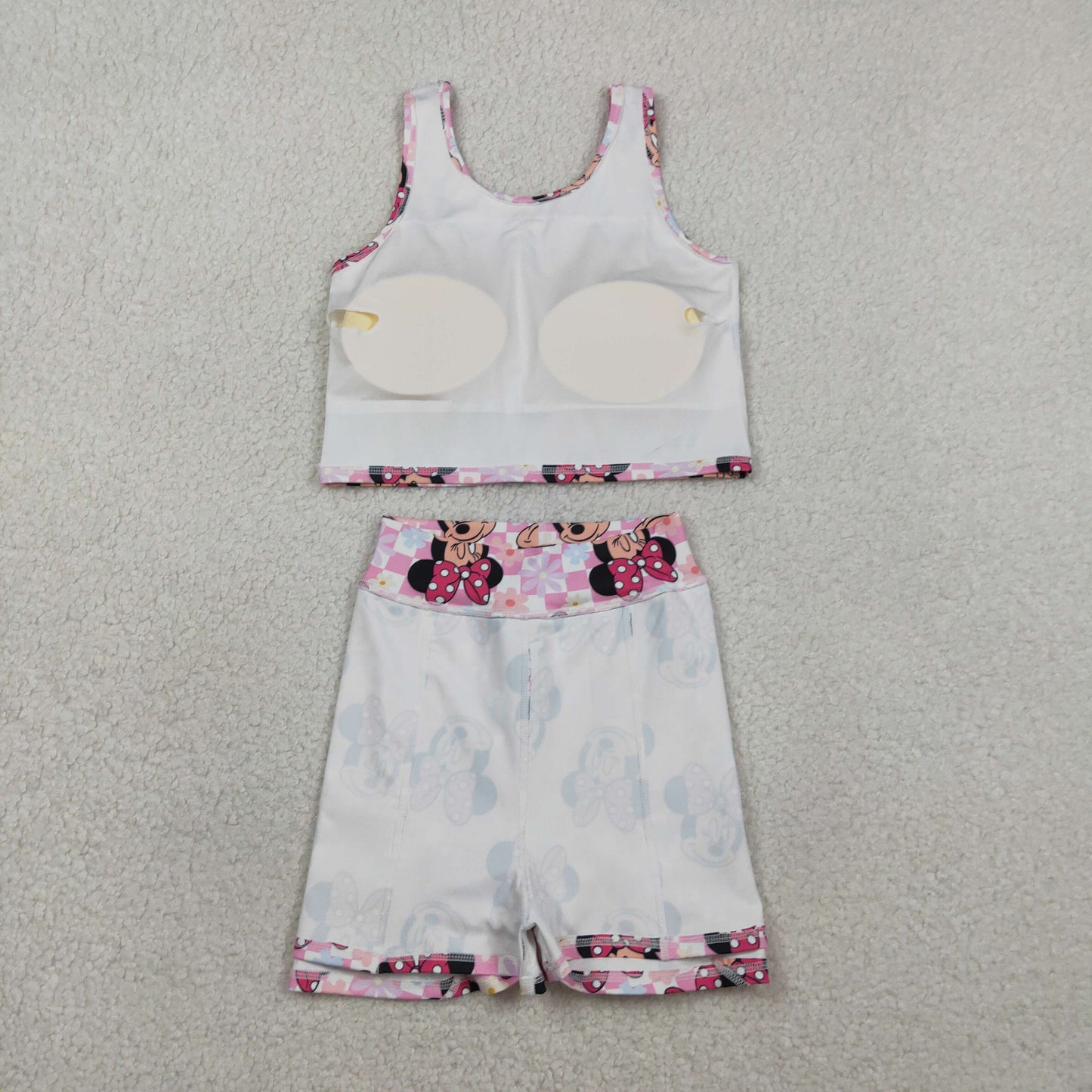 GSD2460 Kids Baby Girl Sleeveless Pink Plaid Cartoon Mouse Top Skort Yoga Set