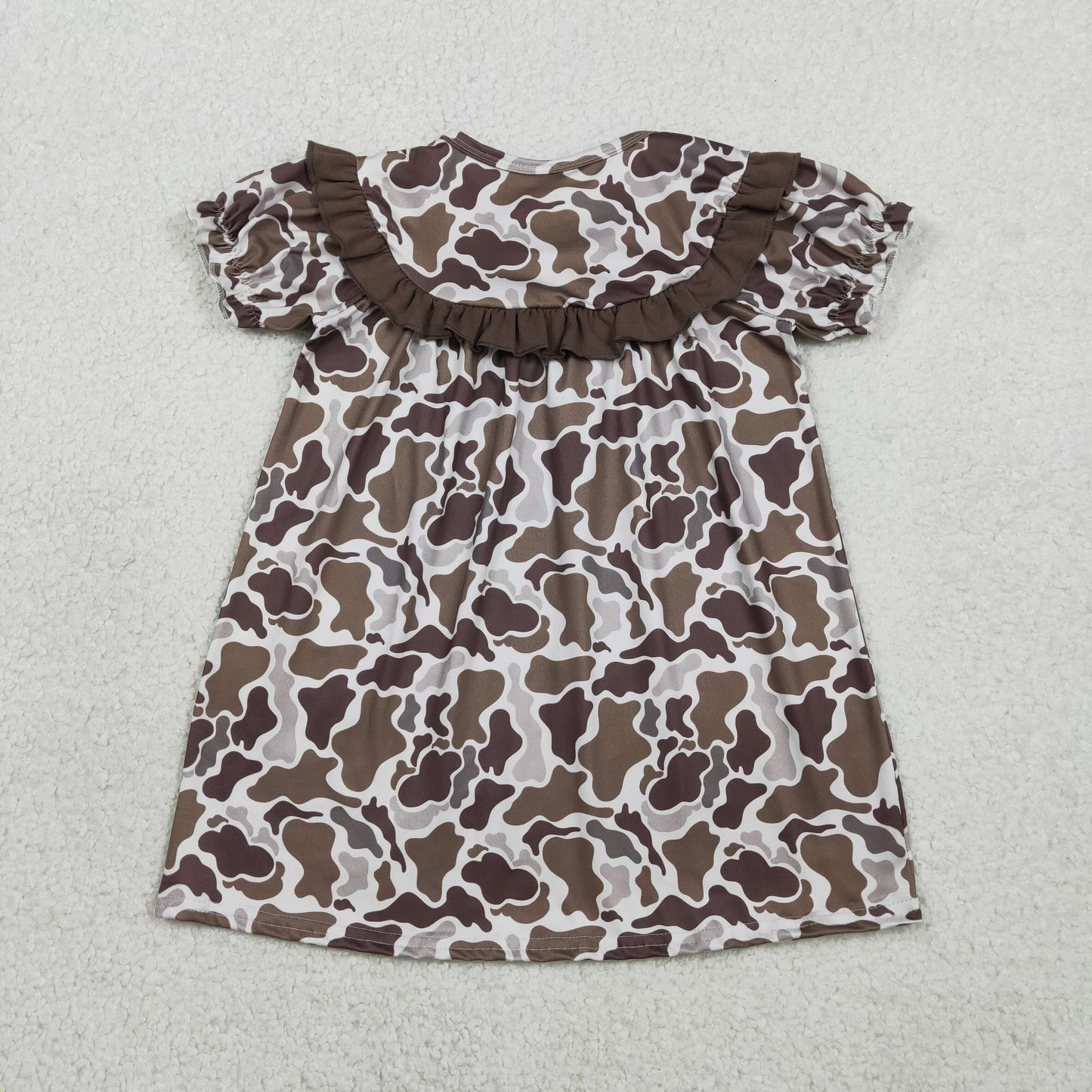 GSD3526 Kids Embroidery Daddy's Girls Southern Brown Camo Ruffle Knee Length Dresses