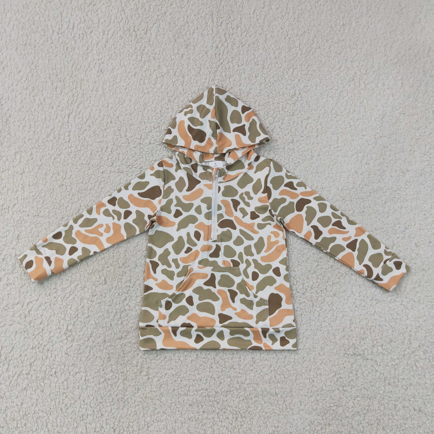 BT1853 Kids Baby Boys Long Sleeve Southern Green Yellow Camo Zip Pocket Hoodies Top