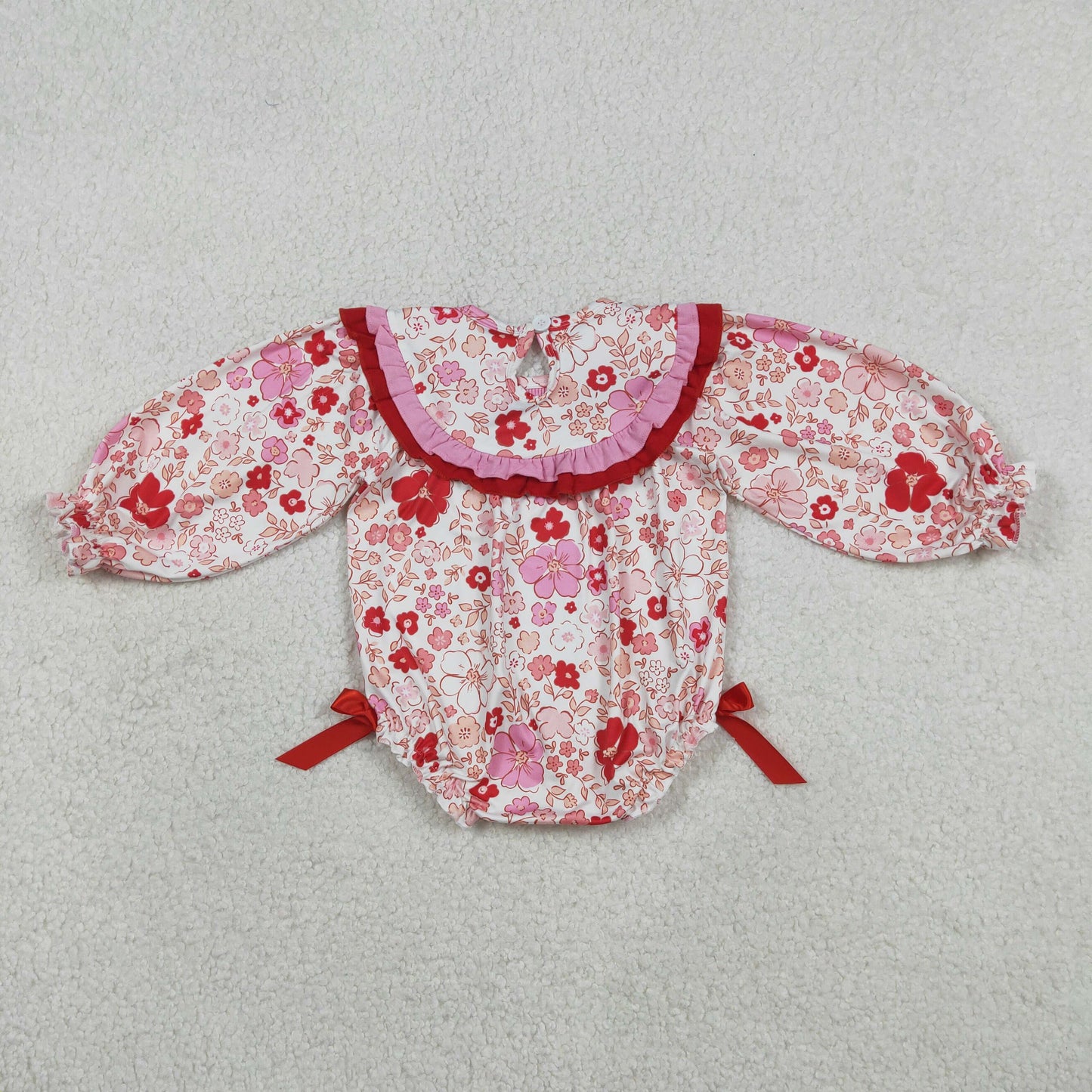 RTS NO MOQ(In Stock) Embroidered Jesus Loves Me Pink Lace Floral Long-Sleeve Jumpsuit