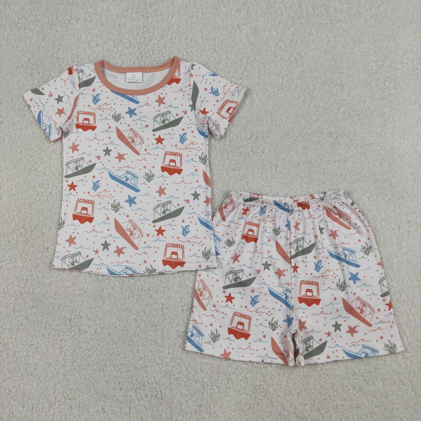 BSSO1904 Kids Baby Boys Colorful Starfishes Boats Beach Top Shorts Pajamas Clothes Sets