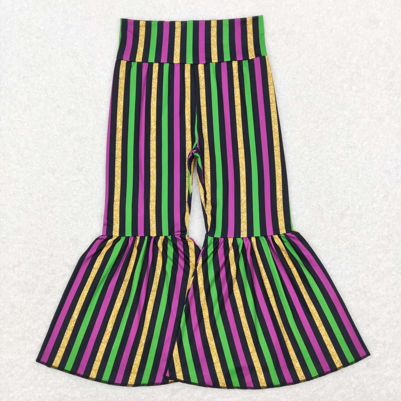 P0405 Purple, green, black and gold striped pants