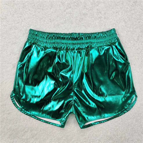 4.14  8 Colors Sibling Baby Girls Pockets Leather Metallic Elastic Bottom Shorts