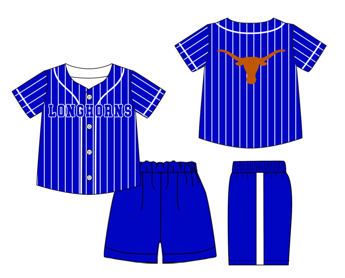 Custom Milk Silk Order MOQ:3 or 5 pcs Each Design Team State Kids Summer Blue Short Sleeve Shorts Sets-26.1.20