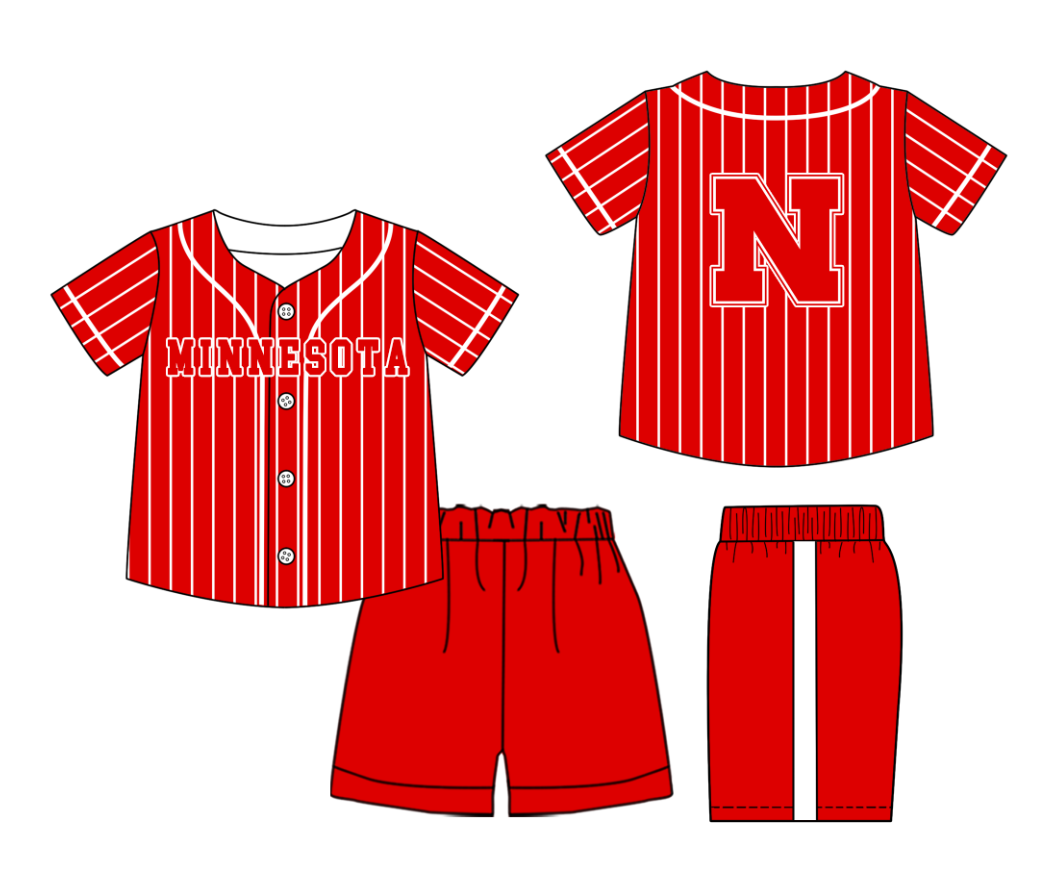Custom Milk Silk Order MOQ:3 or 5 pcs Each Design Team State Kids Summer Red Short Sleeve Shorts Sets-26.1.21
