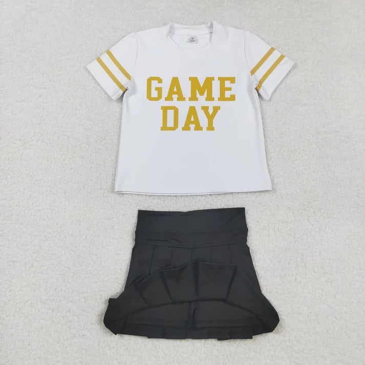 9.4 Sibling Baby Girls Game Day Tee Shirts Tops Pleated Skirts Short Yoga Active Team Clothes Sets