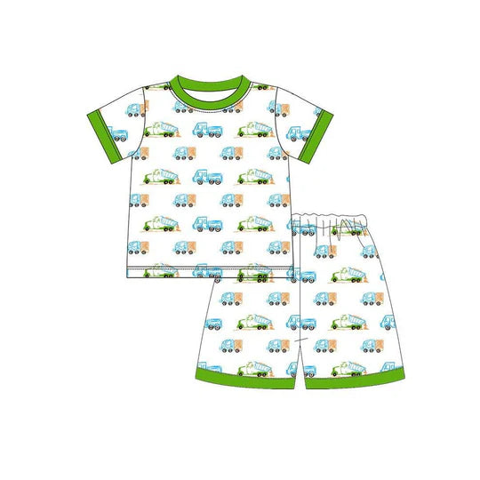 12.29 MOQ:5pcs BSSO1811 pre-order baby boy clothes truck print toddler boy summer outfit