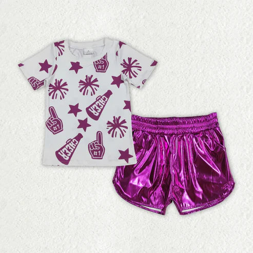 6.23 Sibling Baby Girls Cheer Team Shirts Top Leather Shorts Summer Clothes Sets