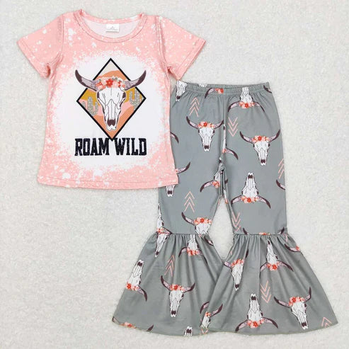 5.9 Sibling Baby Girls Western Shirts Bell Bottom Pants Outfits Sets
