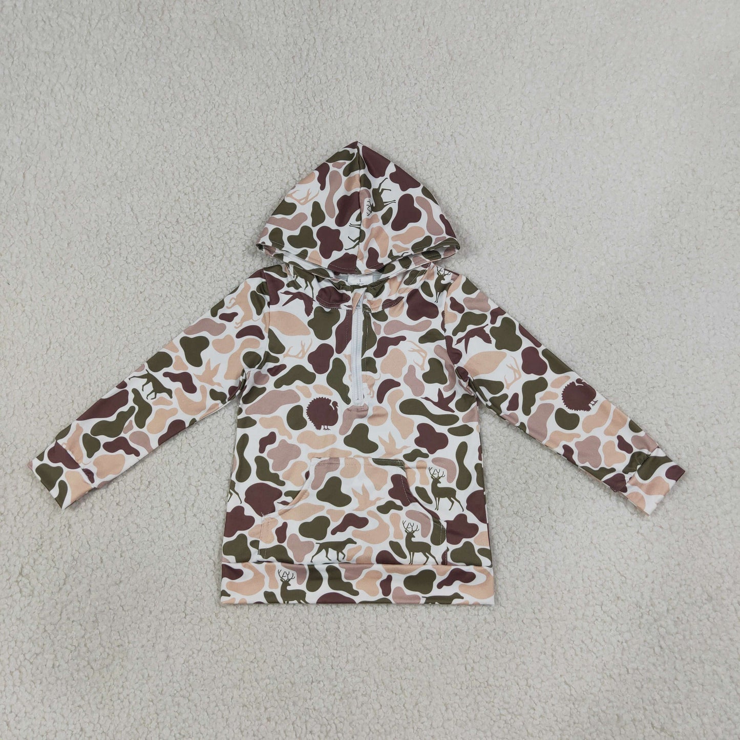 BT1852 Kids Baby Boys Deer Dogs Ducks Camo Hunting Zip Pocket Hoodies Tops