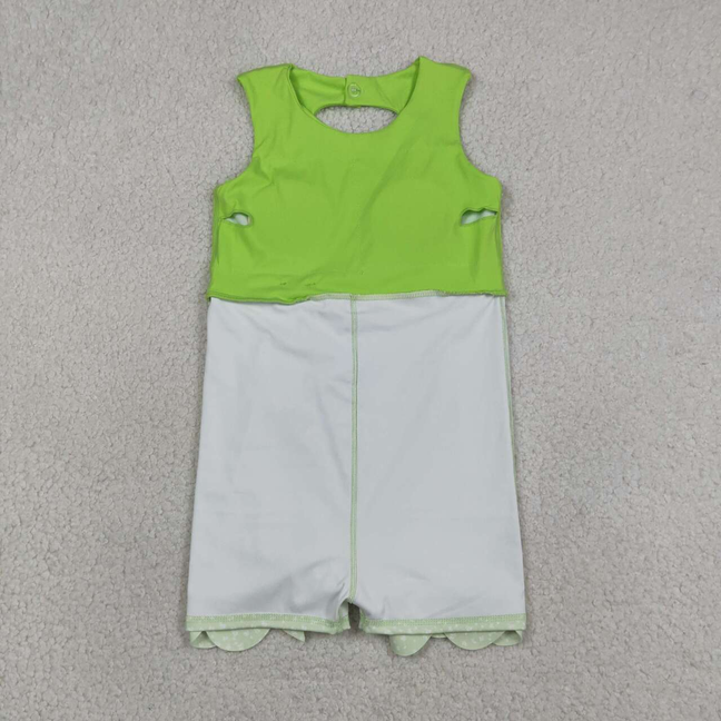 GSD3316 Kids Baby Girls Light Green Sleeveless Yoga Active Shorts Bows Scallop Knee Length Dresses