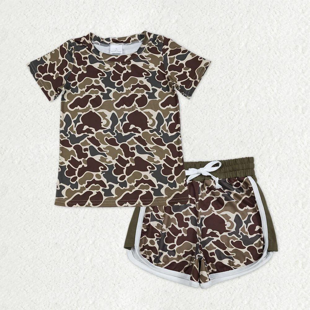 RTS NO MOQ(In Stock) BT1648+SS0745 baby boys clothes camouflage short sleeve shorts sets