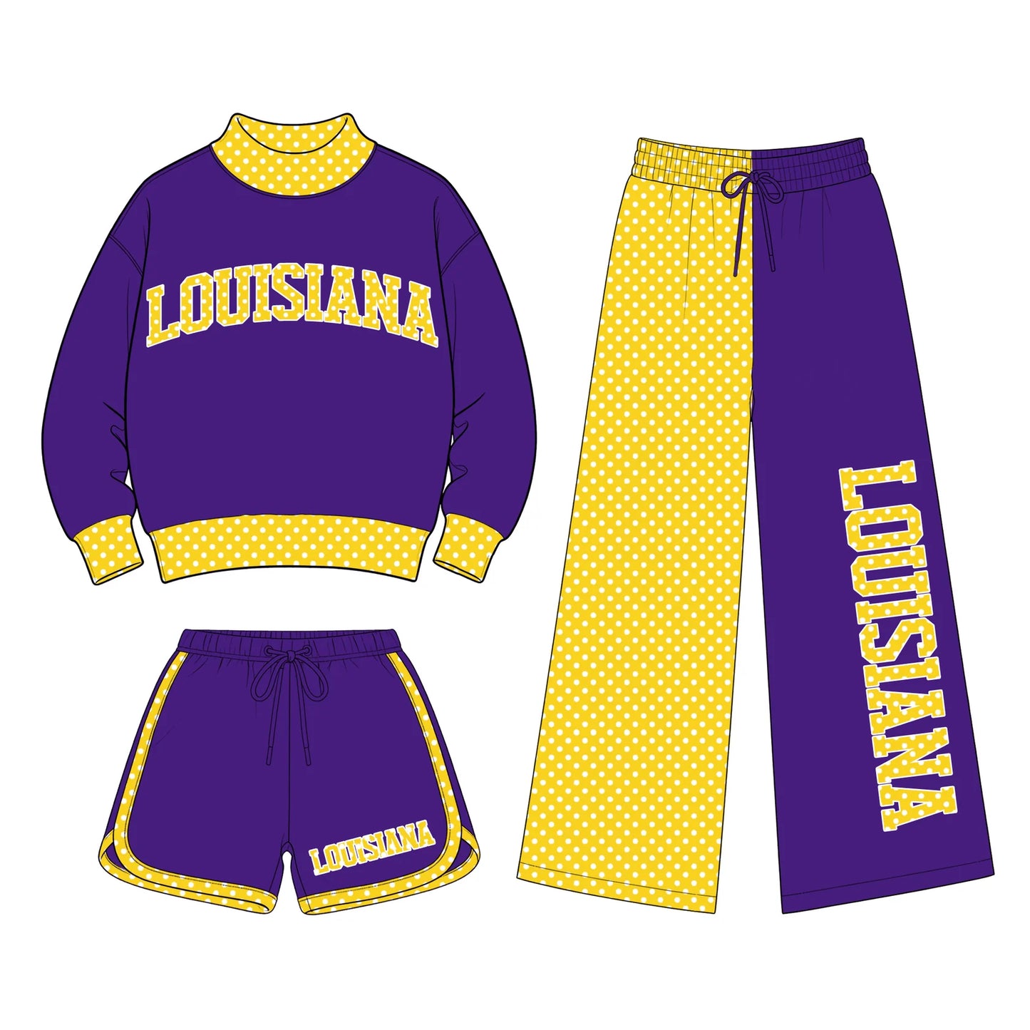 Custom Order Baby Girls Louisiana Shirt Shorts Flare Pants Team Three Pieces Clothes Sets
