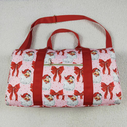 6.26 BA0306 Red Ruffle Bows Santa Print Zipper Gym Bags