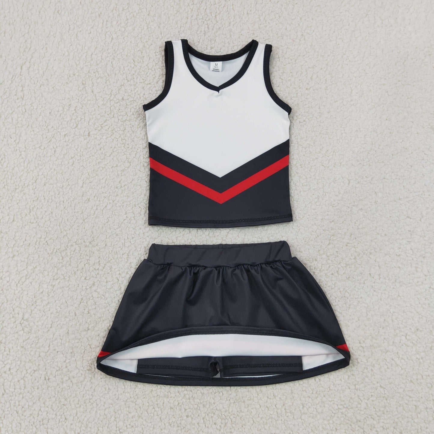 GSD4200 Kids Baby Girls Black Red Stripe Vest Skirt Shorts Team Yoga Active Clothes Sets