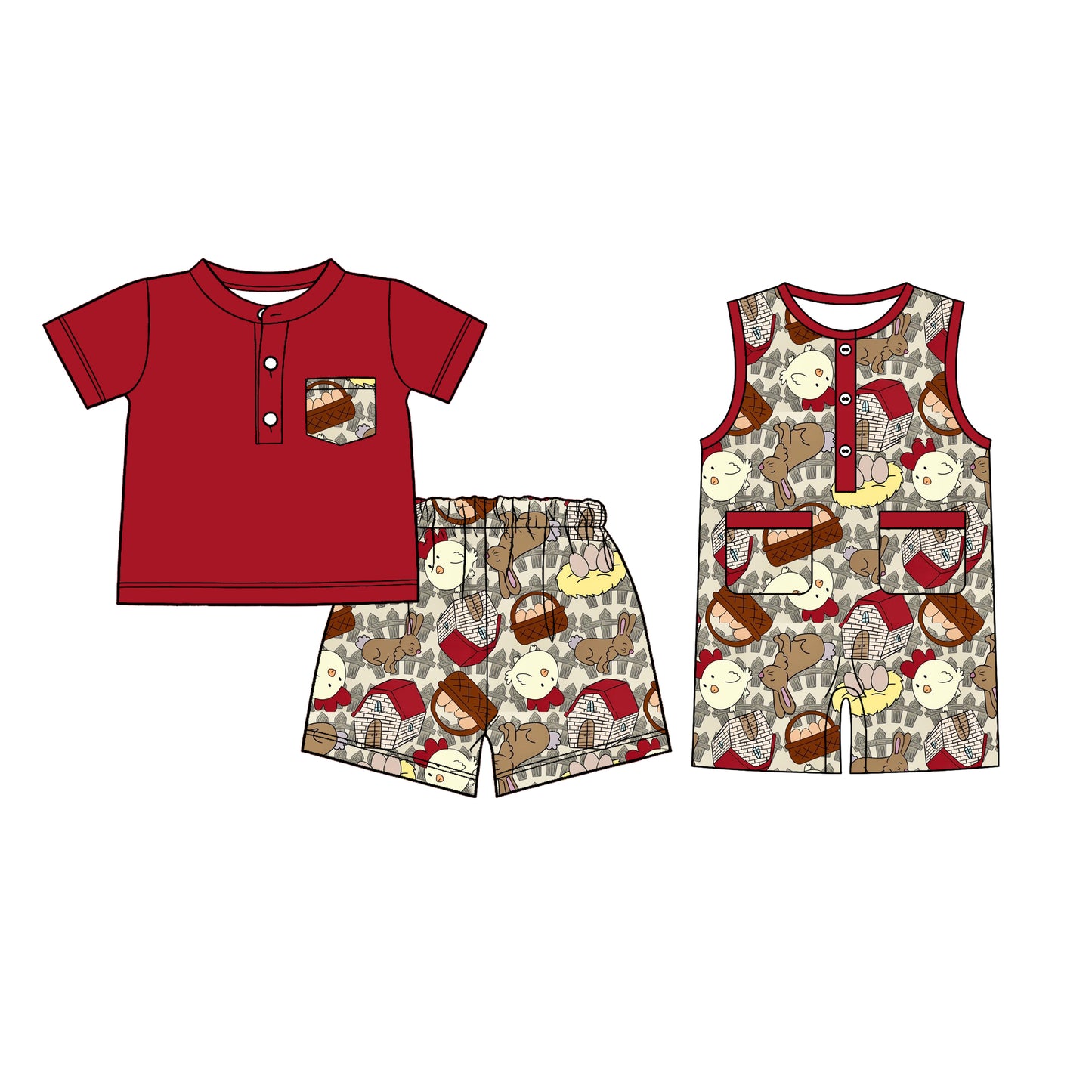 26.1.6 Custom MOQ:3 or 5 pcs each design milk silk Sibling baby boy clothes easter short sleeve shorts sets and romper