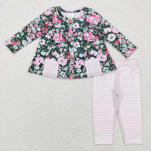 6.26 Sibling Baby Girls Fall Floral Pocket Tunic Legging Pants Clothing Sets