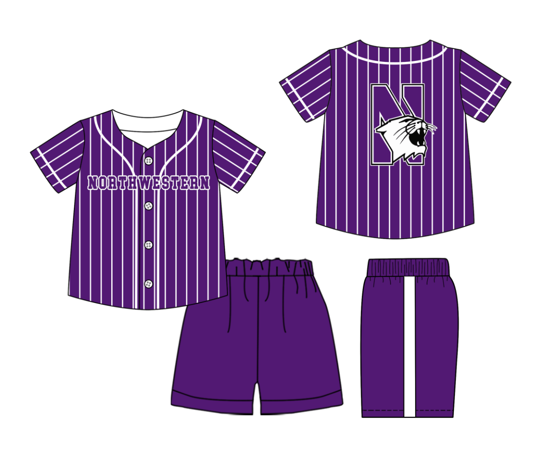 Custom Milk Silk Order MOQ:3 or 5 pcs Each Design Team State Kids Summer Purple Short Sleeve Shorts Sets-26.1.21