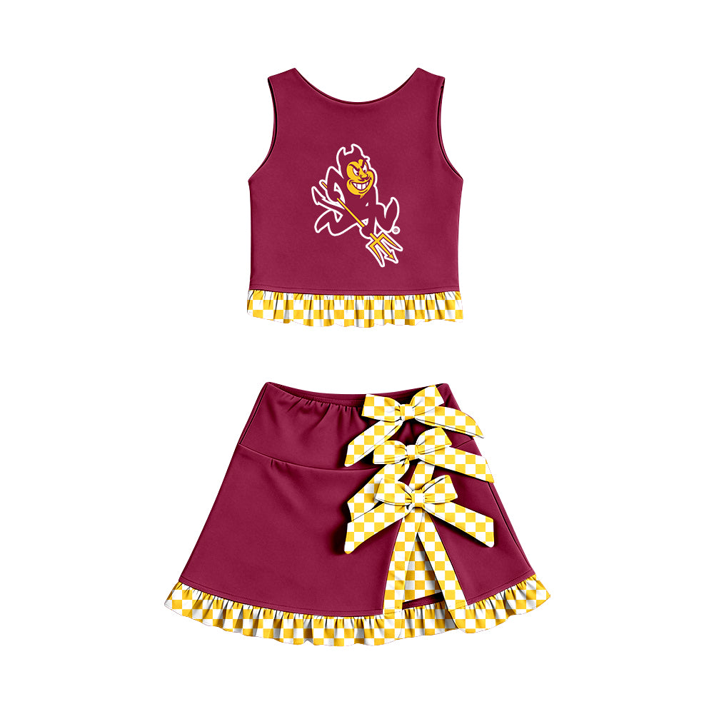 Custom Order Baby Girls Sun Devils Vest Top Bows Skirt Short Team Clothes Sets