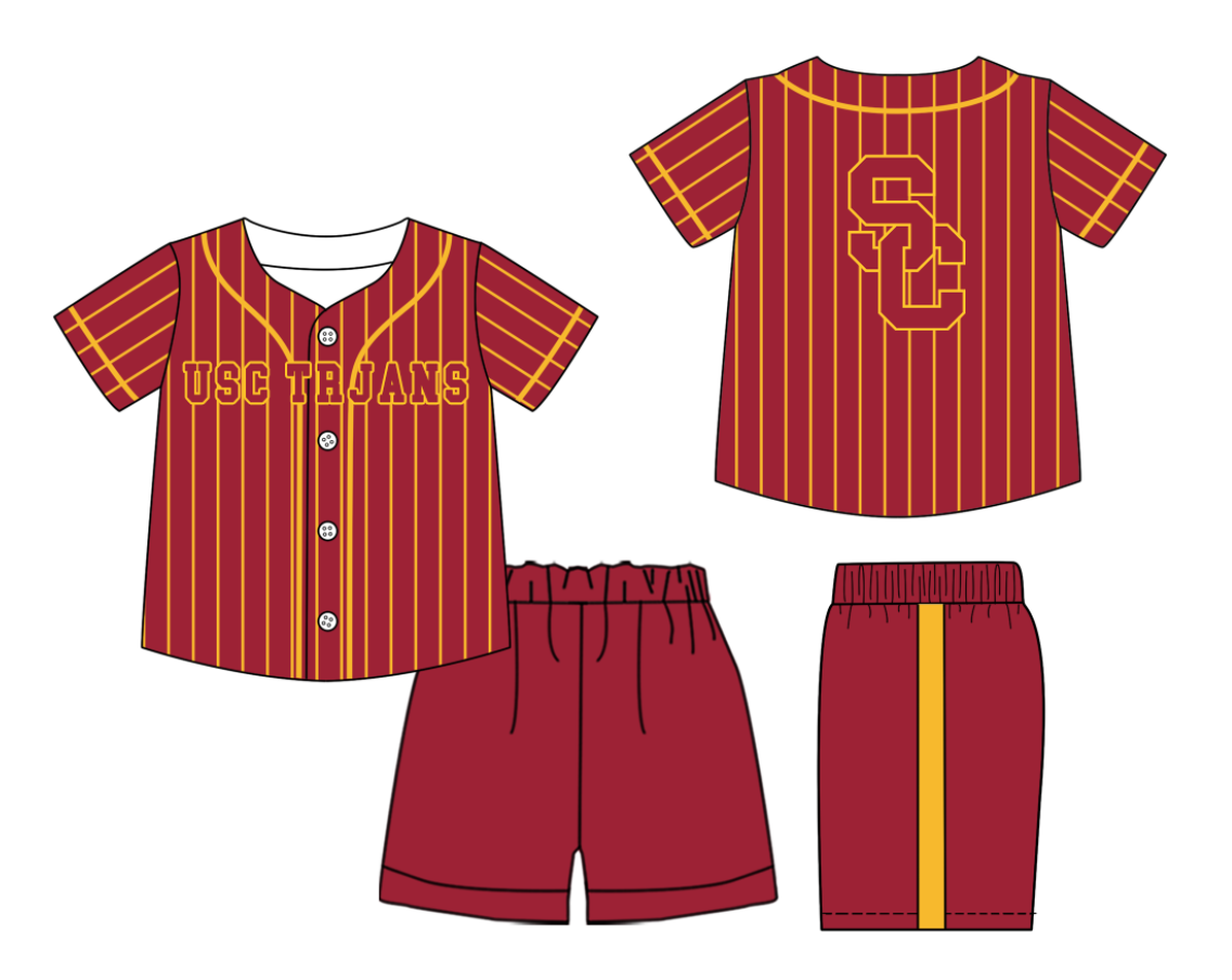 Custom Milk Silk Order MOQ:3 or 5 pcs Each Design Team State Kids Summer Brick Red Short Sleeve Shorts Sets-26.1.21