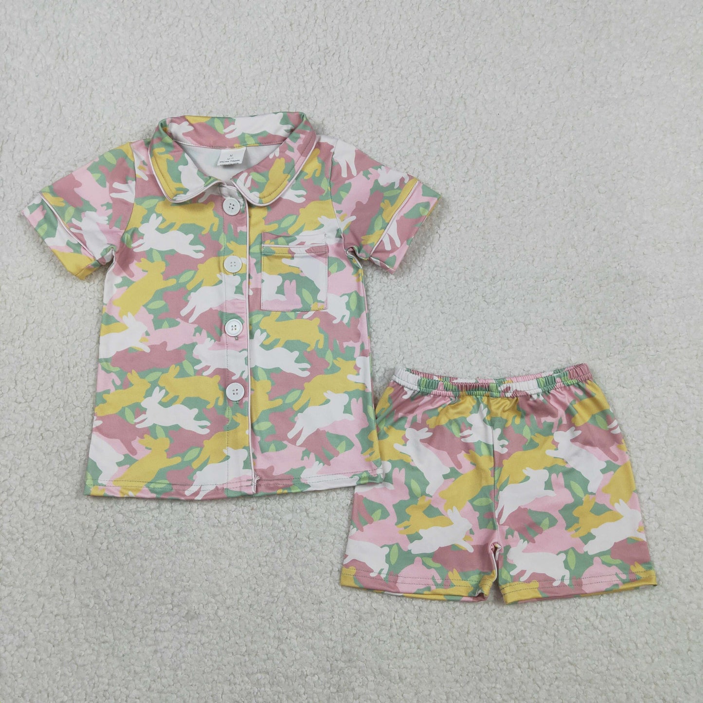 RTS NO MOQ(In Stock) GSSO2972 Rabbit Camouflage Short-Sleeve Shorts Pajama Set