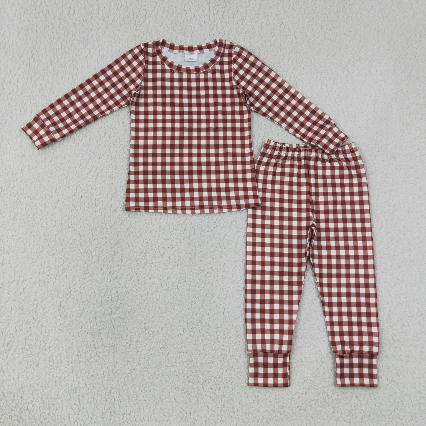 BLP1478 Kids Baby Boys Red Checked Top Pants Fall Pajamas Clothes Sets