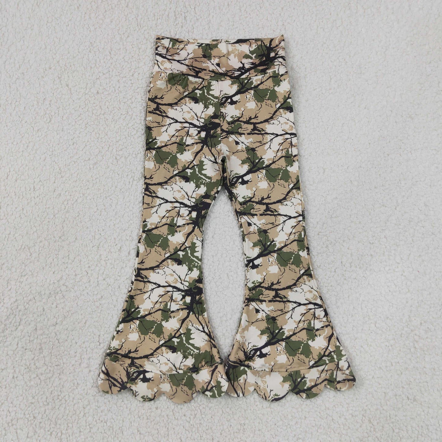P1035 Kids Baby Girls Southern Leaves Camo Flare Scallop Pants Bottom
