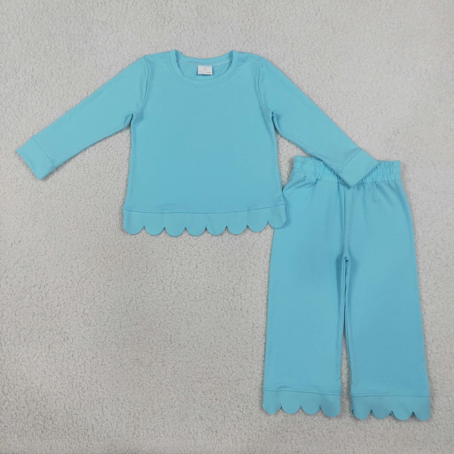 GLP3297 Kids Clothing Baby Girls Blue Long Sleeve Top Pants Scallop Pajamas Clothes Sets