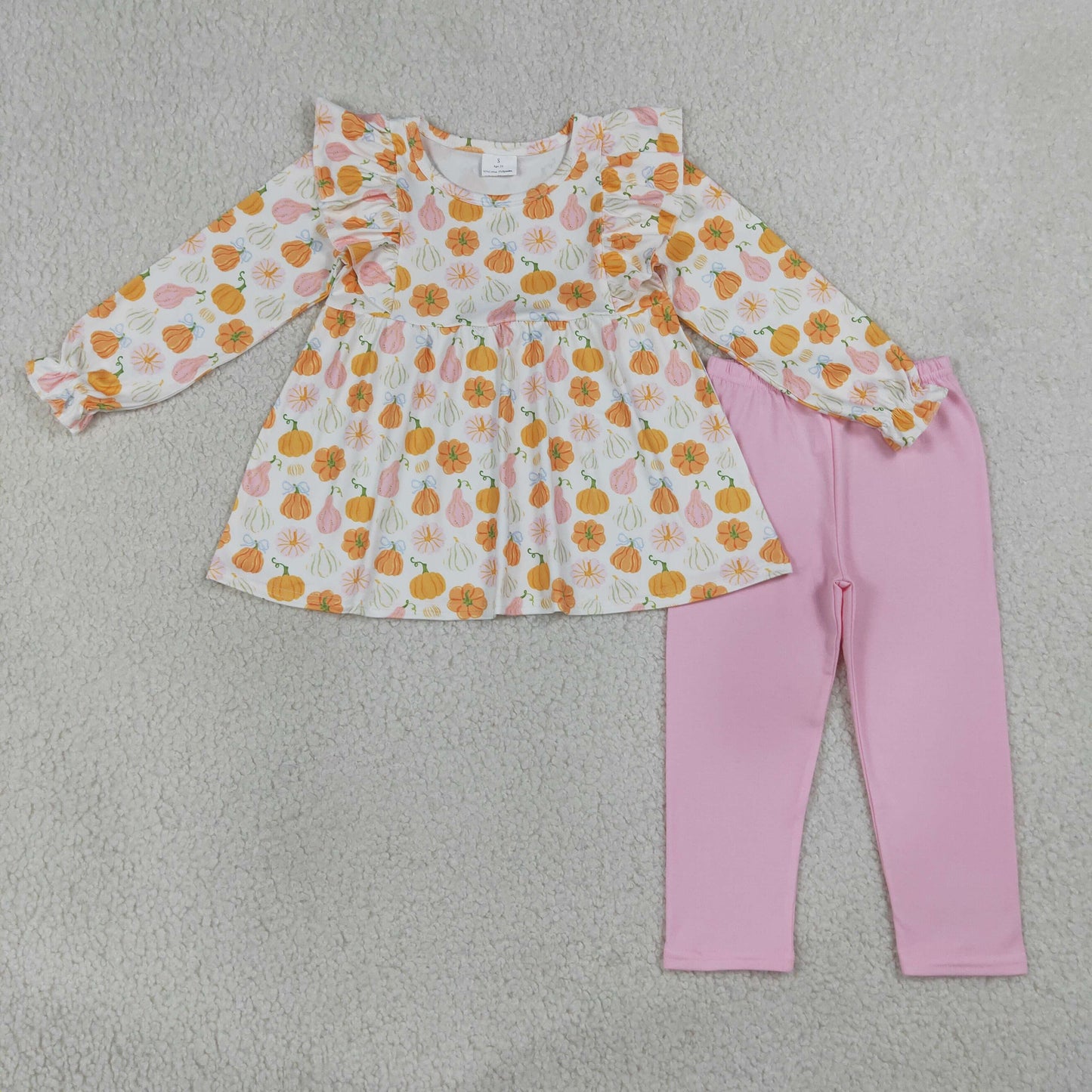GLP3408 Kids Baby Girls Pumpkins Plaid Tunic Legging Pant Fall Clothes Sets