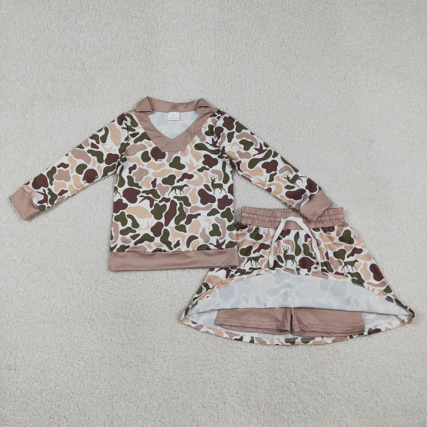 RTS NO MOQ(In Stock) GLD1480 Duck Puppy Camouflage Long-Sleeve Skirt Set