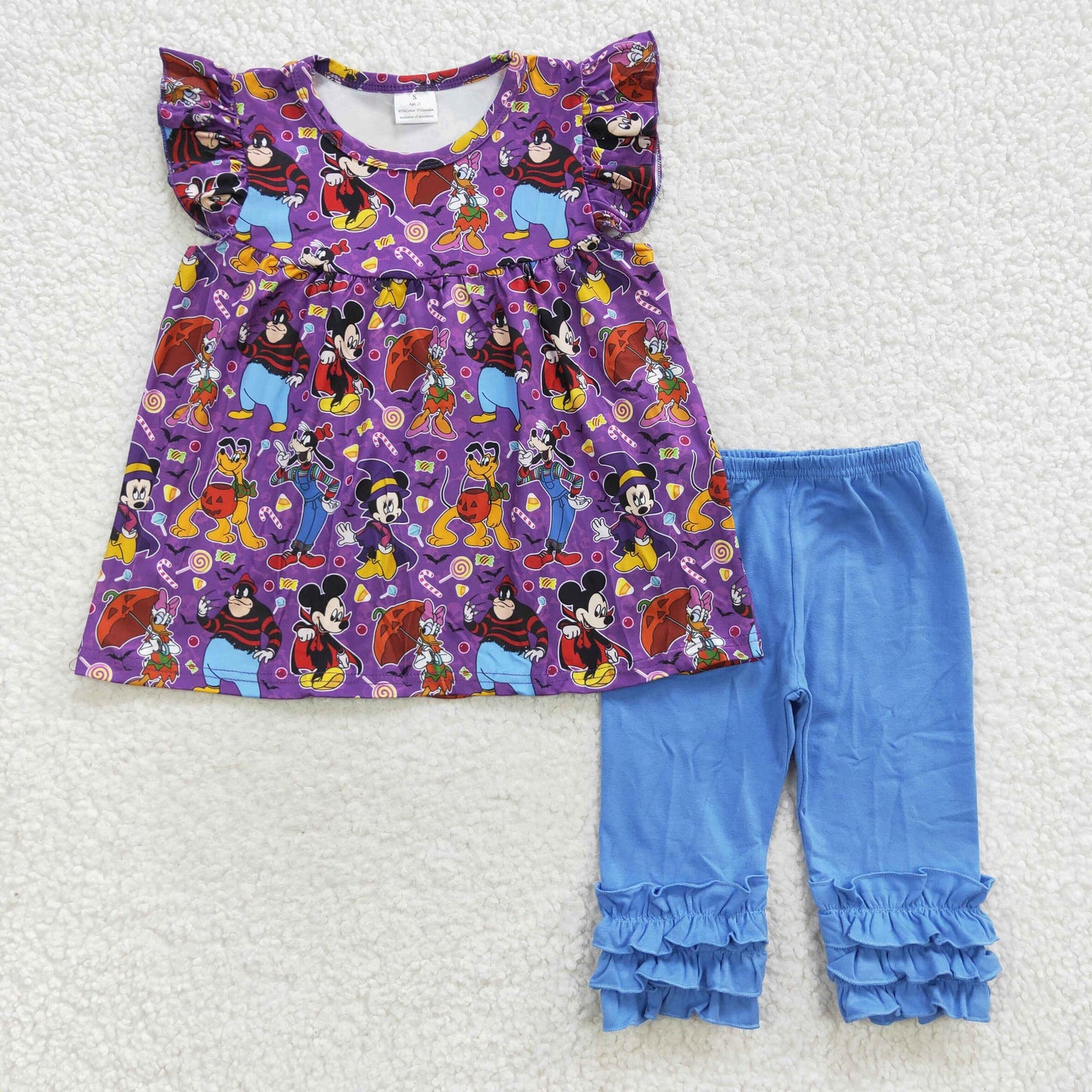 8.4 RTS NO MOQ(In Stock) A16-9-1 Mickey purple shirt and blue pants suit