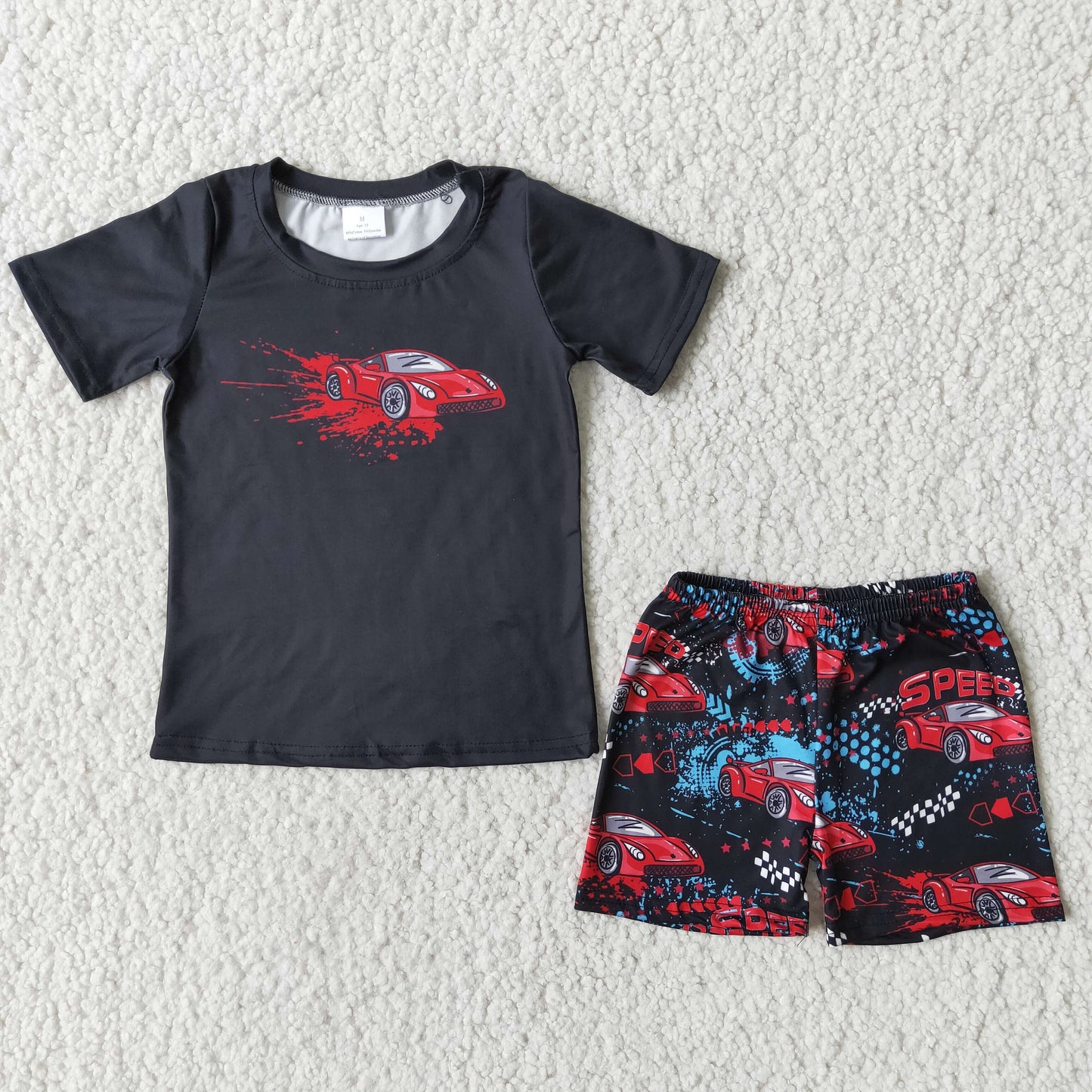 B0-27 Baby Boy Cartoon Car Summer Shorts Sets