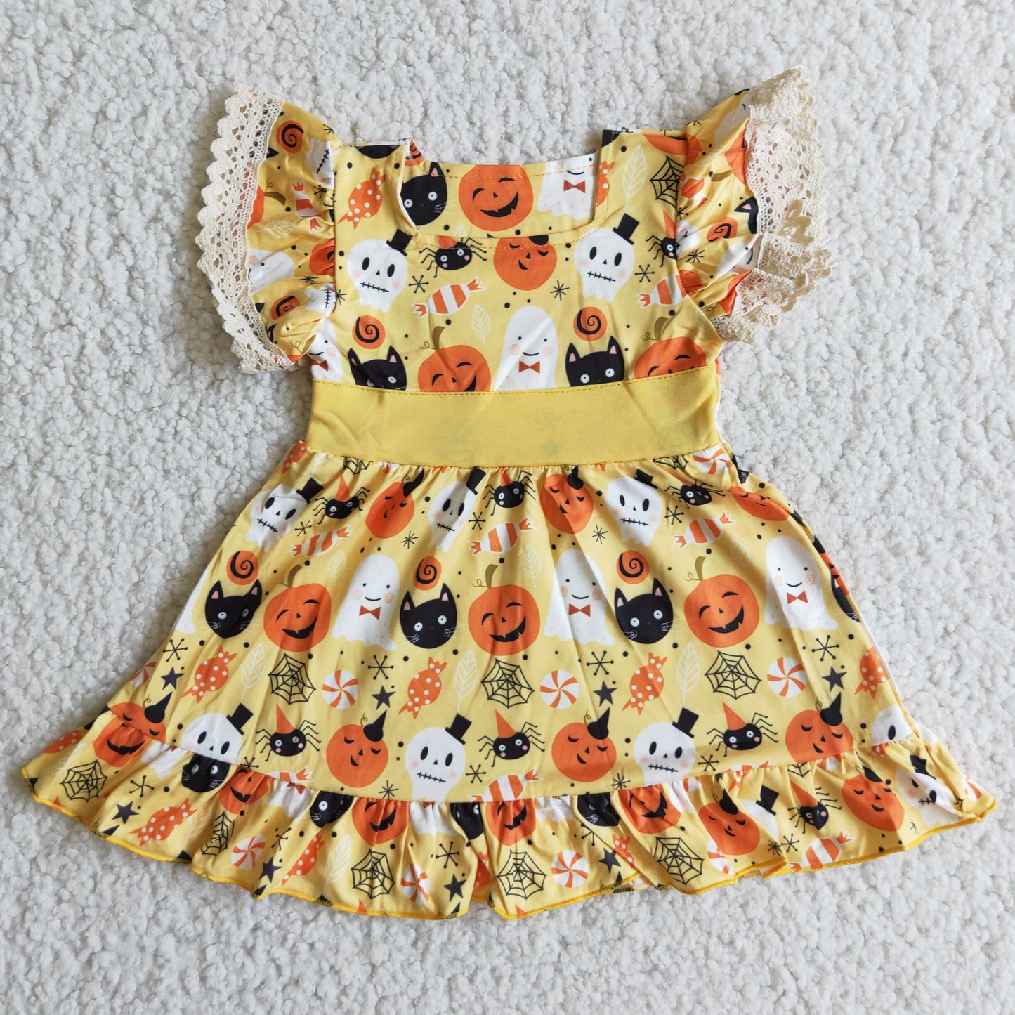9.1 RTS NO MOQ B10-9 Small Pumpkin Yellow Lace Dress