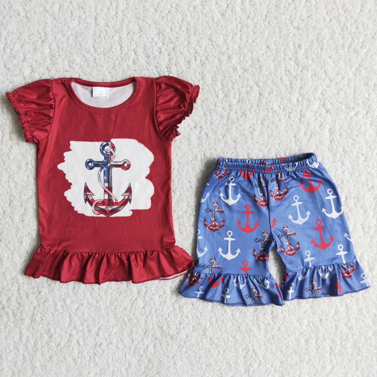 B3-2 Wine red Boat Spear Summer girl set