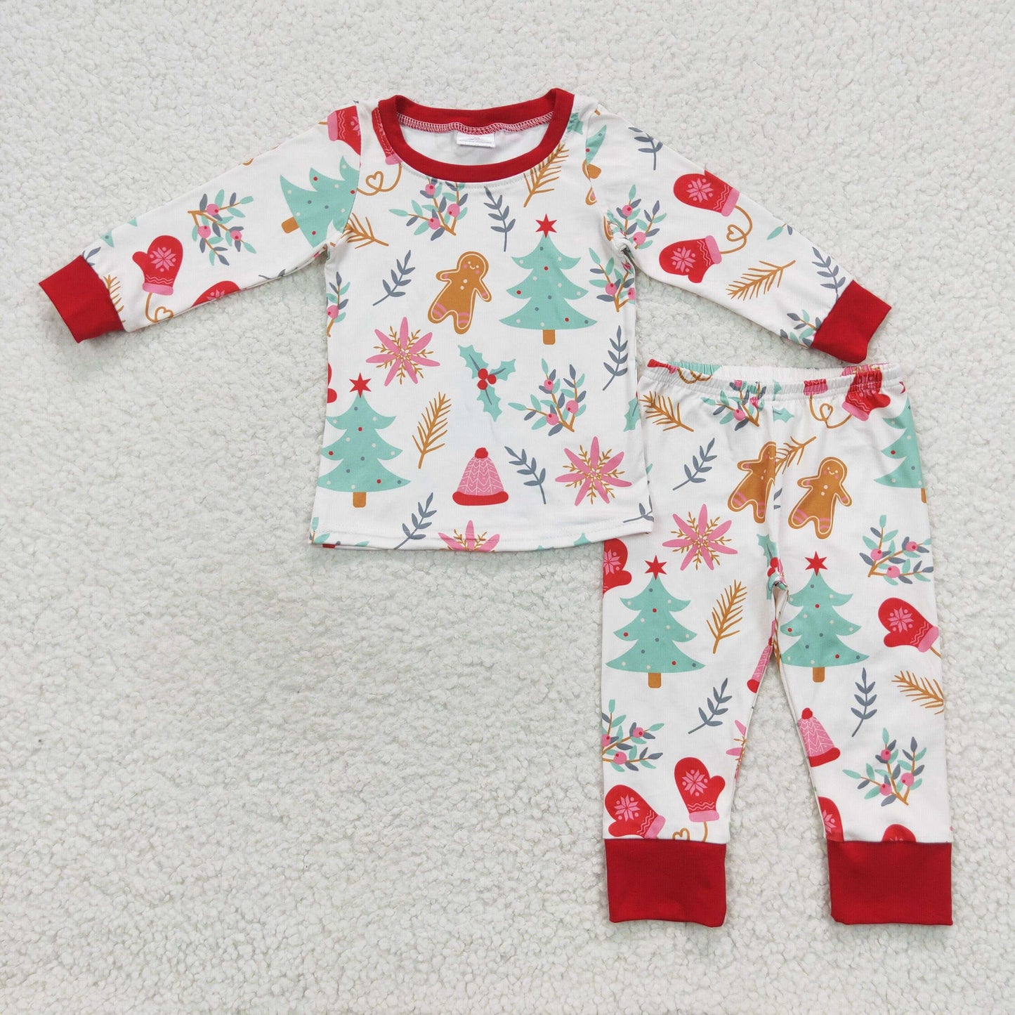 11.25 RTS NO MOQ(In Stock) BLP0264 Boys Christmas Tree Gingerbread Man Long Sleeve Pant Set