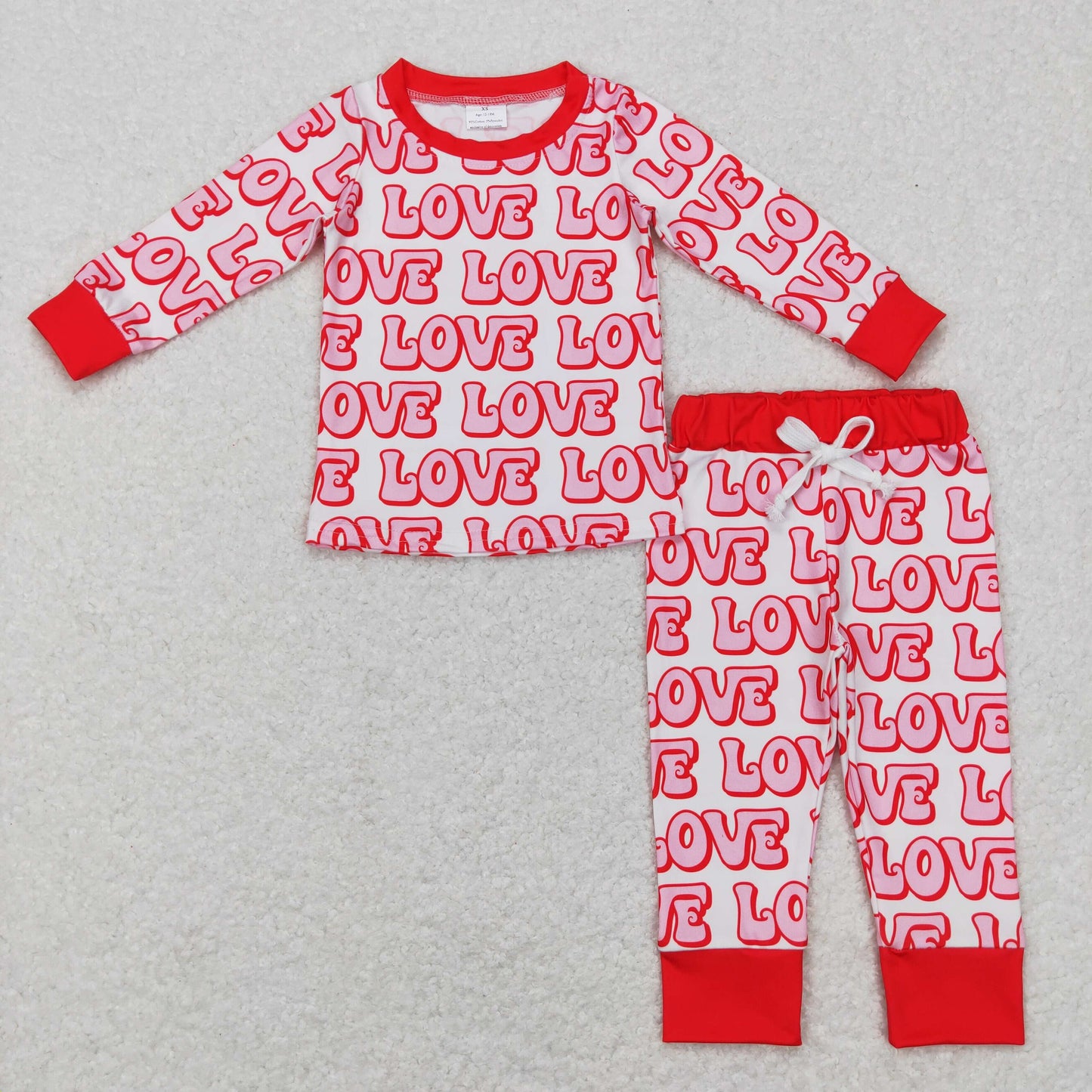 RTS NO MOQ(In Stock) BLP0416 Love Letter Red & White Long-sleeved Pants Set