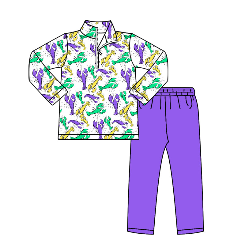 Pre-order no moq BLP1415 toddler boy clothes mardi gras long sleeve pants outfit-25.12.29
