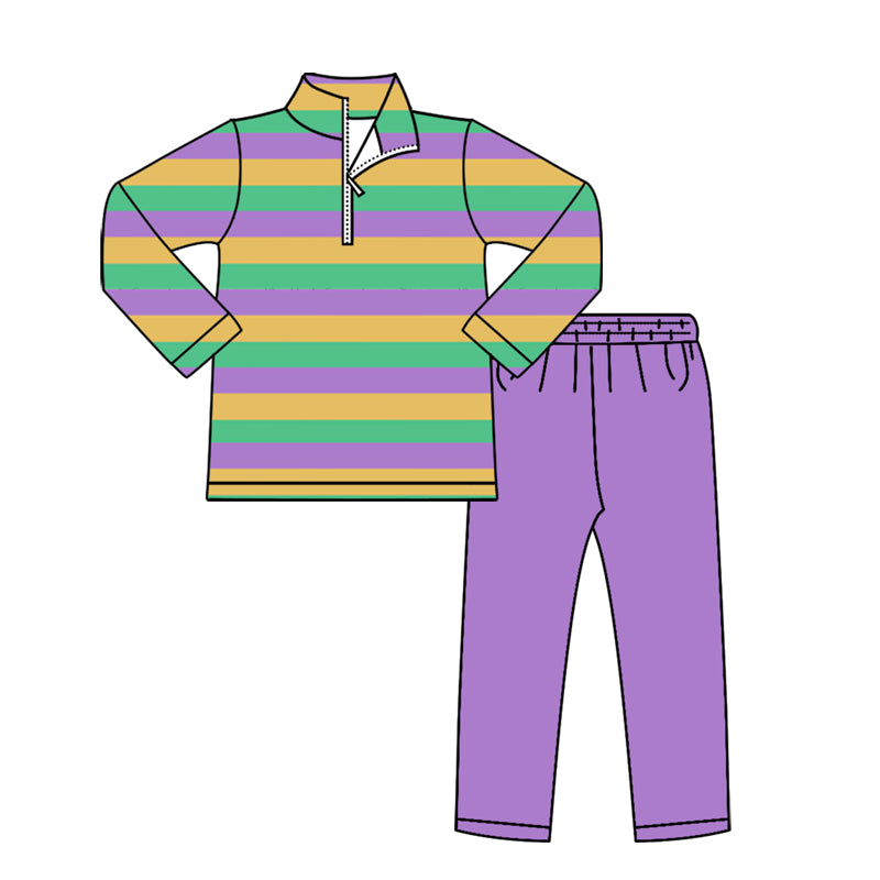 Pre-order no moq BLP1418 toddler boy clothes mardi gras long sleeve pants outfit-25.12.29