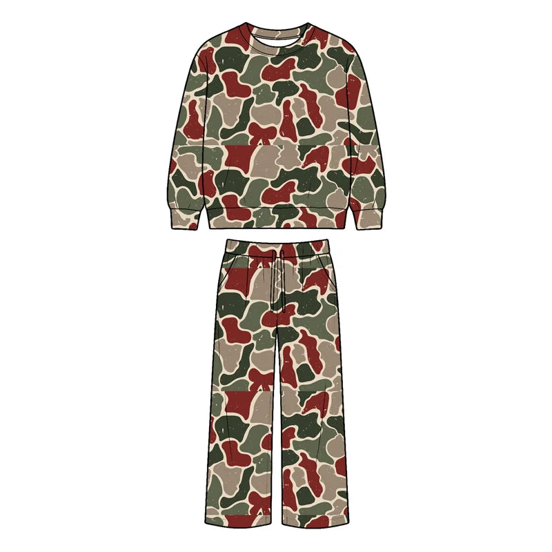 7.27 deisgn Baby Boys Red Green Camo Top Pockets Pants Clothes Set