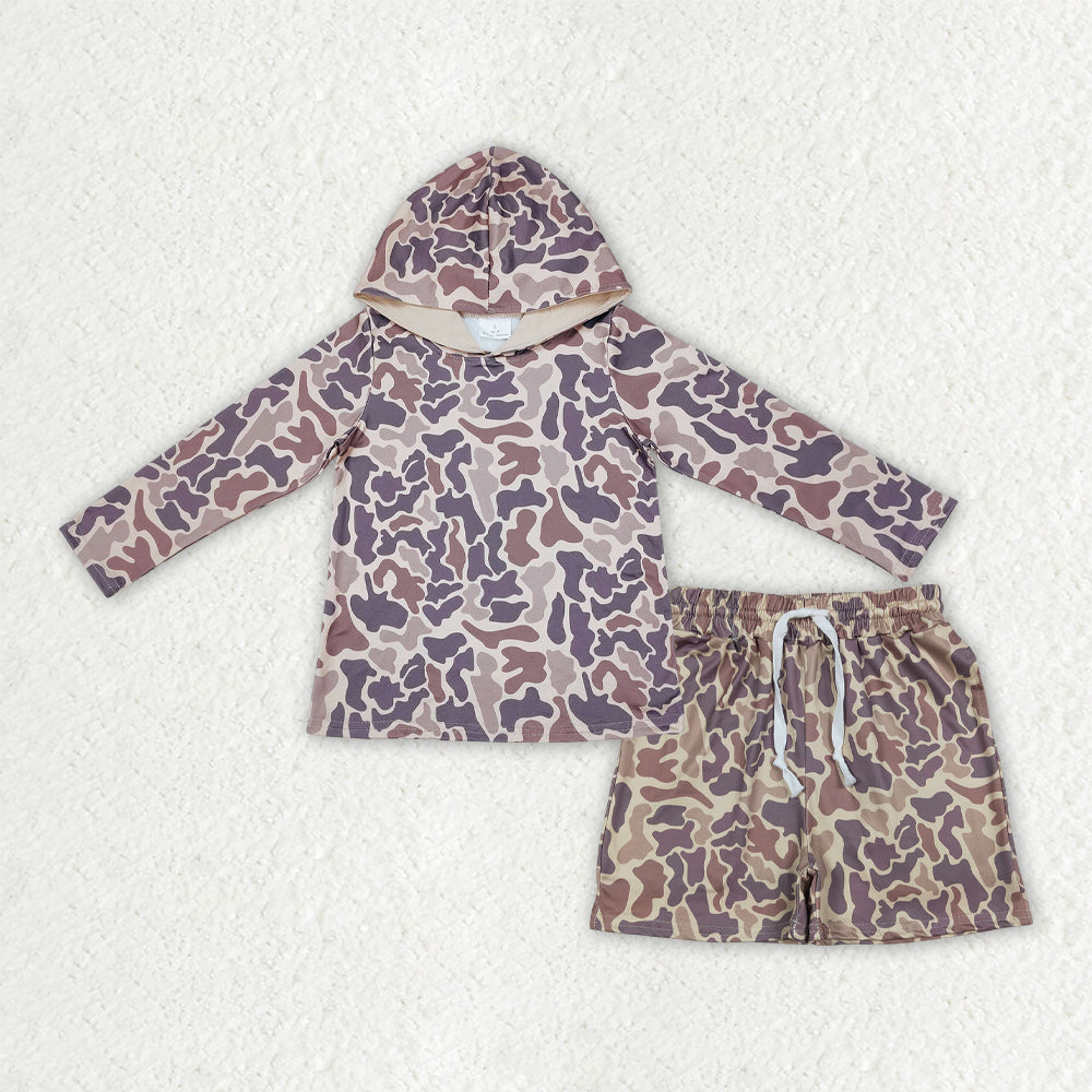 BLS0033 Kids Baby Boys Khaki Camo Hoodie Top Pockets Shorts Southern Clothes Sets