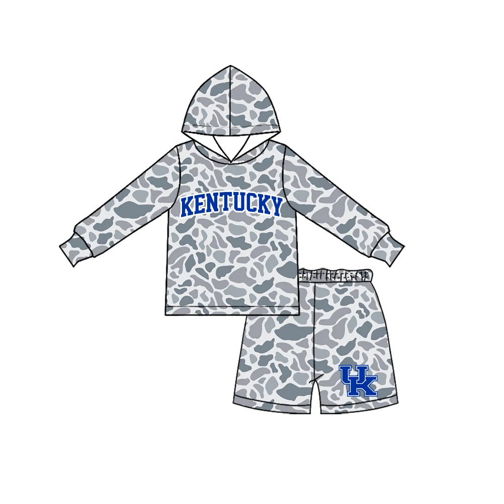 Custom Order Baby Boys Grey Camo Kentucky Long Sleeve Hoodie Short Team Clothes Set