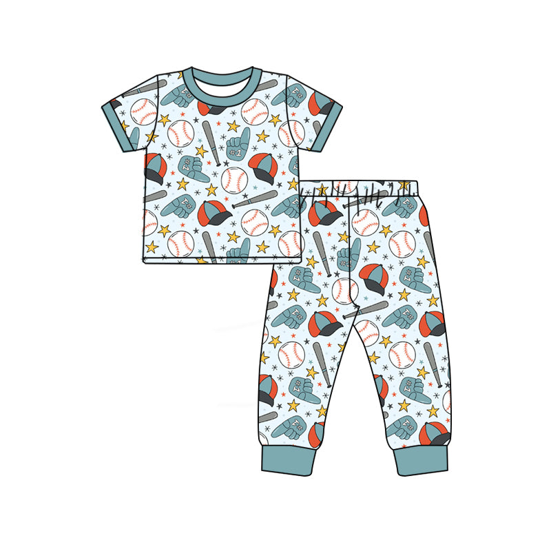 Pre-order Baby Boy Short Sleeve Baseballs Stars Top Pants Team Pajamas Sets BSPO0668