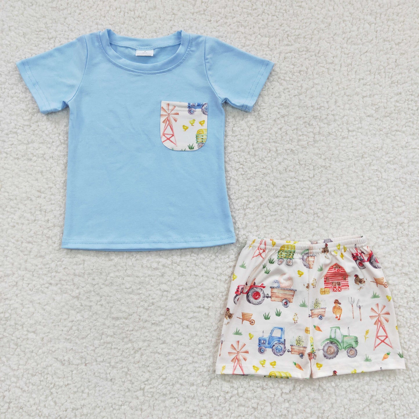 BSSO0142 Baby Boy Farm Light Blue Summer Shorts Sets