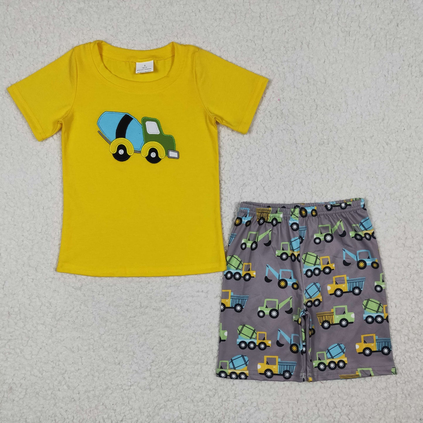 BSSO0186 Baby Boy Cement Mixer Summer Shorts Sets
